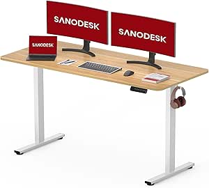 chollo SANODESK 120 x 60 cm Escritorio Elevable Eléctrico con Tablero Escritorio Regulable en Altura Eléctrico Telescópico Bidireccional con Control de Memoria y Tecnología Anticolisión(Arce Blanco)