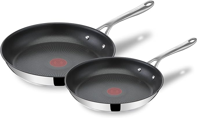 chollo Tefal E304S244 Jamie Oliver, 2 Sartenes de acero inoxidable, Antiadherentes, Reforzadas con Titanio, Thermo-Signal, Libre PFOA, 24 y 28 cm