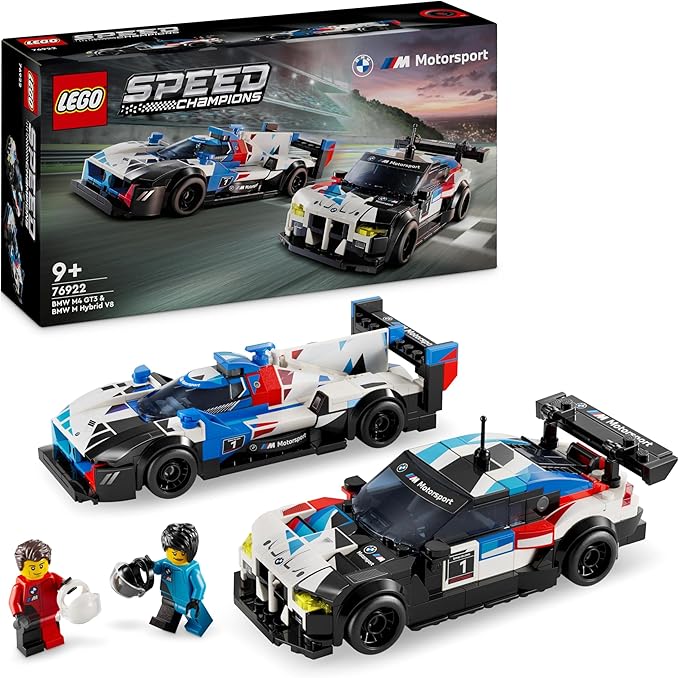 chollo LEGO Speed Champions Coches de Carreras BMW M4 GT3 y BMW M Hybrid V8 Vehículos de Juguete, 2 Maquetas de Construcción y 2 Minifiguras de Pilotos, Regalo para Niños y Niñas de 9 Años o Más 76922