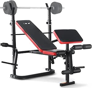 chollo ISE Banco de Musculación Multifuncional Inclinable para Entrenamiento Completo, Banca de Peso Ajustable Plegable Fitness Doméstico para Casa, Máx 120KG