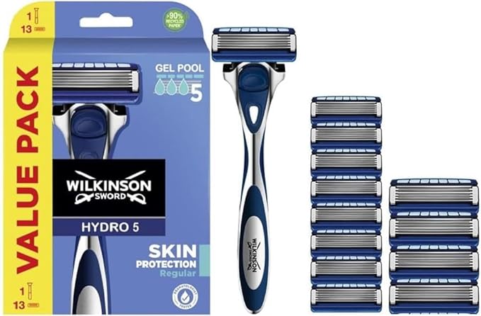 chollo Wilkinson Sword Hydro 5 Skin Protection Regular - Maquinilla de Afeitar de 5 Hojas con 13 Recambios con Banda Lubricante Enriquecida con Pro Vitamina B5