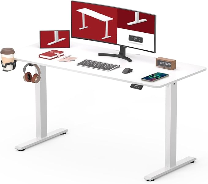 chollo SANODESK QS1 110 x 60 cm Escritorio Elevable Eléctrico con un Tablero Entero Mesa de Elevable Eléctrico Escritorio Regulable en Altura Telescópico Bidireccional con Control de Memoria (Blanco)